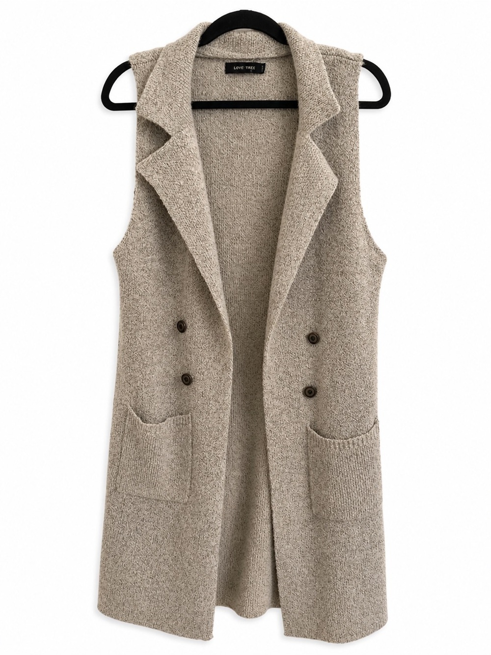 Love Tree Longline Knit Vest Size 1X/2X Plus Sleeveless Open Cardigan Beige - Picture 2 of 12